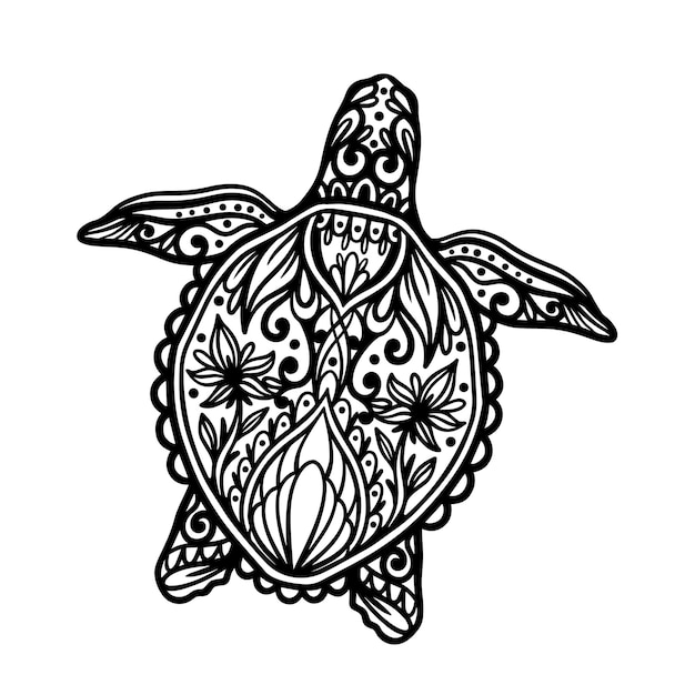 Conceito de ilustração animal do oceano mandala da tartaruga