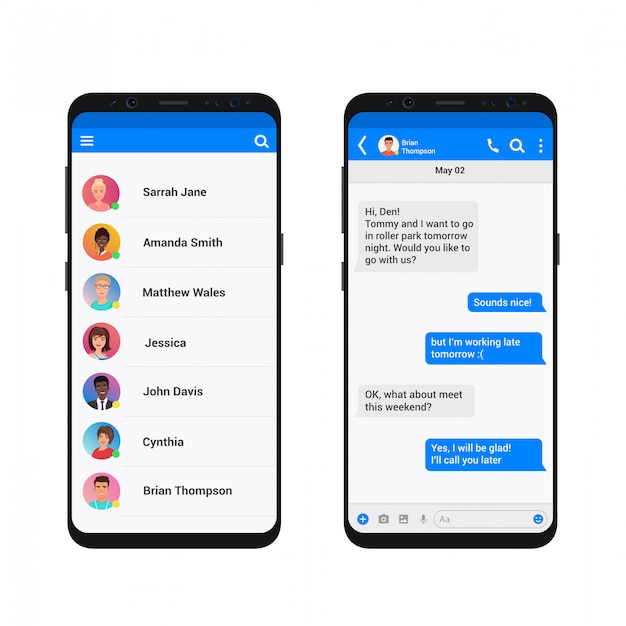 Conceito de ilustração de bate-papo e mensagens. Rede social messenger smartphone moderno.