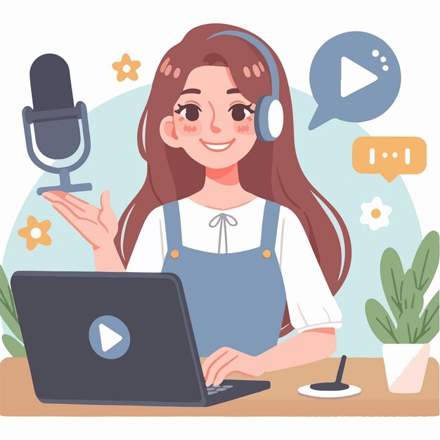 conceito de ilustração de design plano de uma apresentadora de notícias sorridente cumprimentando o público