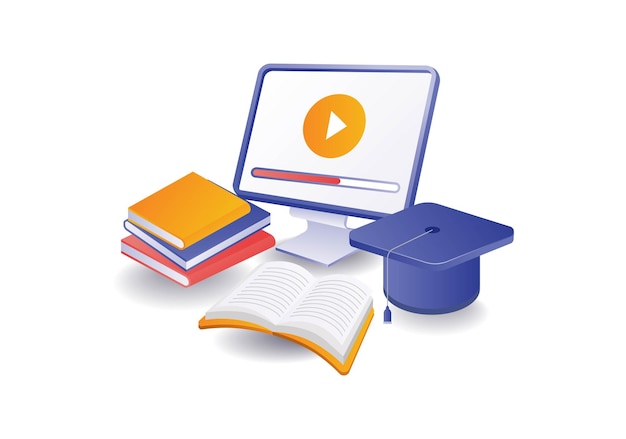 Vetor conceito de ilustração de educação escolar on-line com portátil