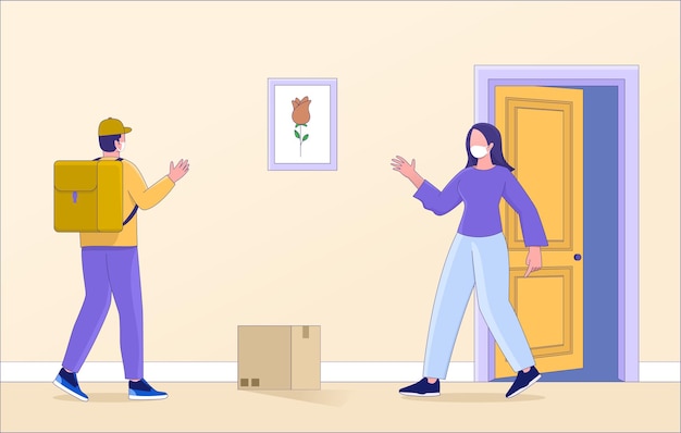 conceito de ilustração de entrega de segurança sem contato