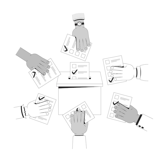 Conceito de ilustração de linha de votação coletiva para a democracia