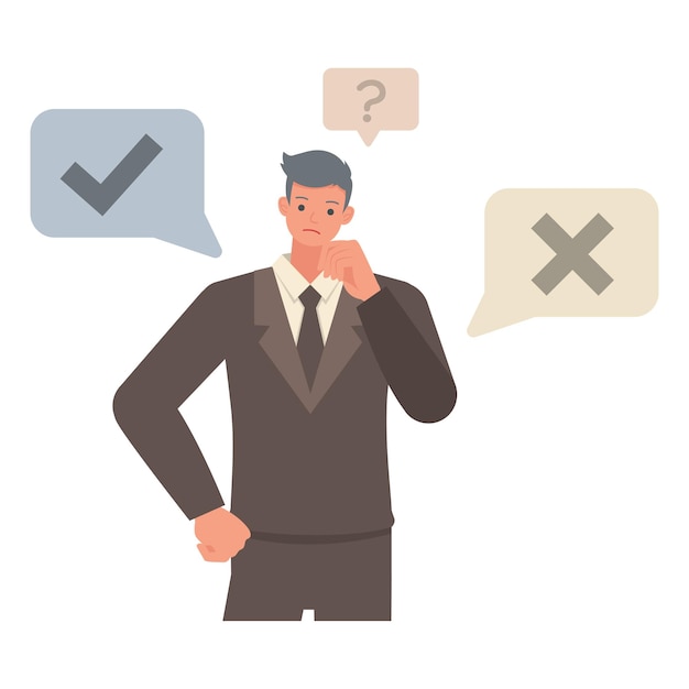 Conceito de ilustração de tomada de decisões de negócios Desenho vetorial de personagens de homem de escritório