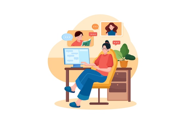 Conceito de ilustração de trabalho remoto Ilustração plana isolada no fundo branco
