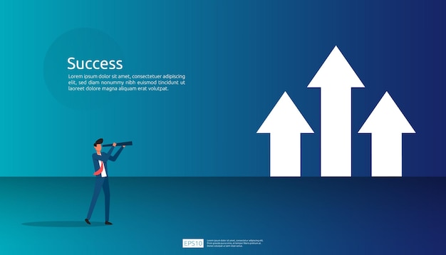 Conceito de ilustração de visão de sucesso de negócios com seta para cima gráfico e personagem de empresário