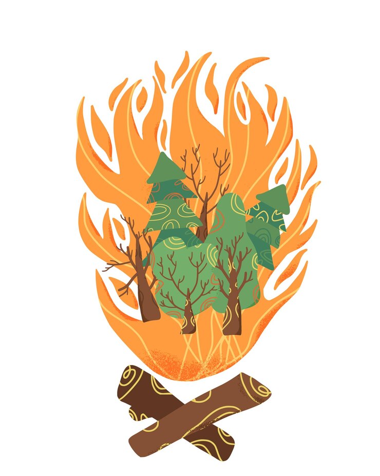 Vetor conceito de incêndio florestal sinal de incêndios florestais desenho vetorial
