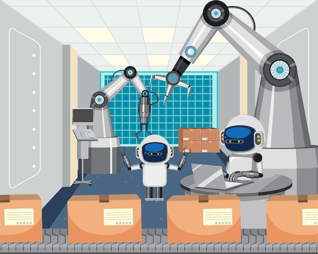 Vetor conceito de indústria de automação de robôs