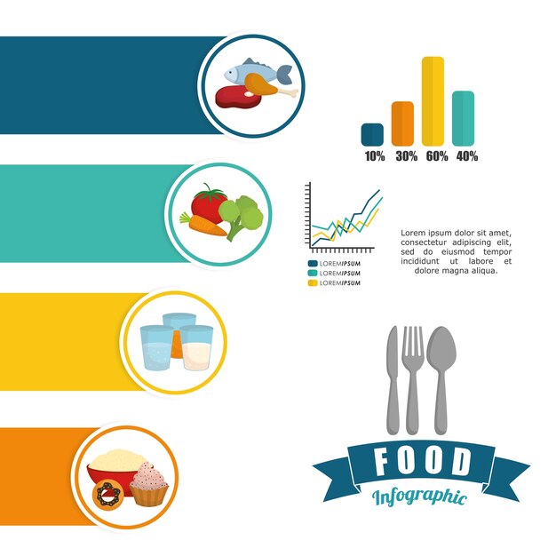 Vetor conceito de infográfico com design de ícone de comida saudável