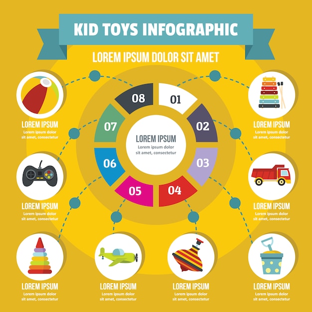 Conceito de infográfico de brinquedos de criança, estilo simples