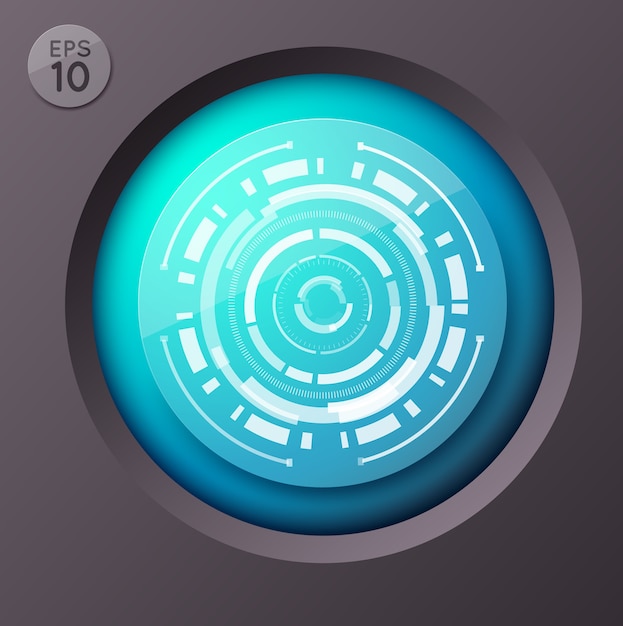 Vetor conceito de infográfico de negócios com botão redondo e imagem futurista de círculo com ilustração de linhas circunflexas de interface de toque