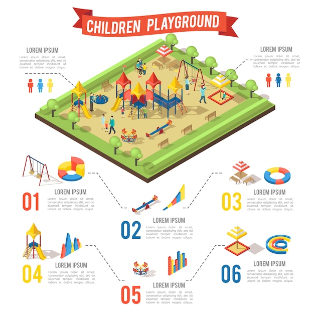 Conceito de infográfico de playground isométrico