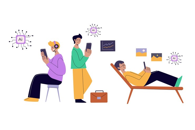 Vetor conceito de inteligência artificial com pessoas ilustração vetorial plana