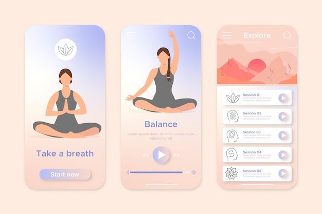 Vetor conceito de interface do aplicativo de meditação