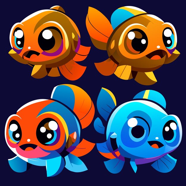 Conceito de jogo de peixe vetorial quatro ícones divertidos de peixe