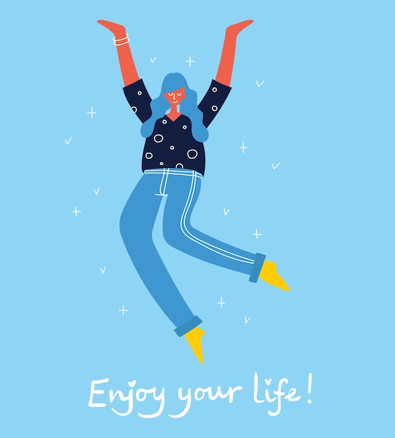 Conceito de jovens pulando sobre fundo azul elegante ilustração vetorial moderna, cartão com feliz ...