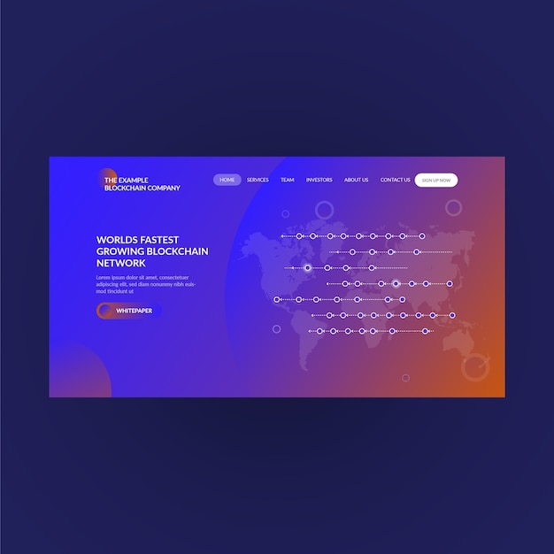 Vetor conceito de landing page para rede blockchain e cryptocurrency