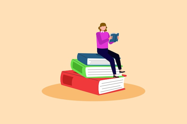Conceito de leitura de livros Ilustração vetorial plana colorida isolada