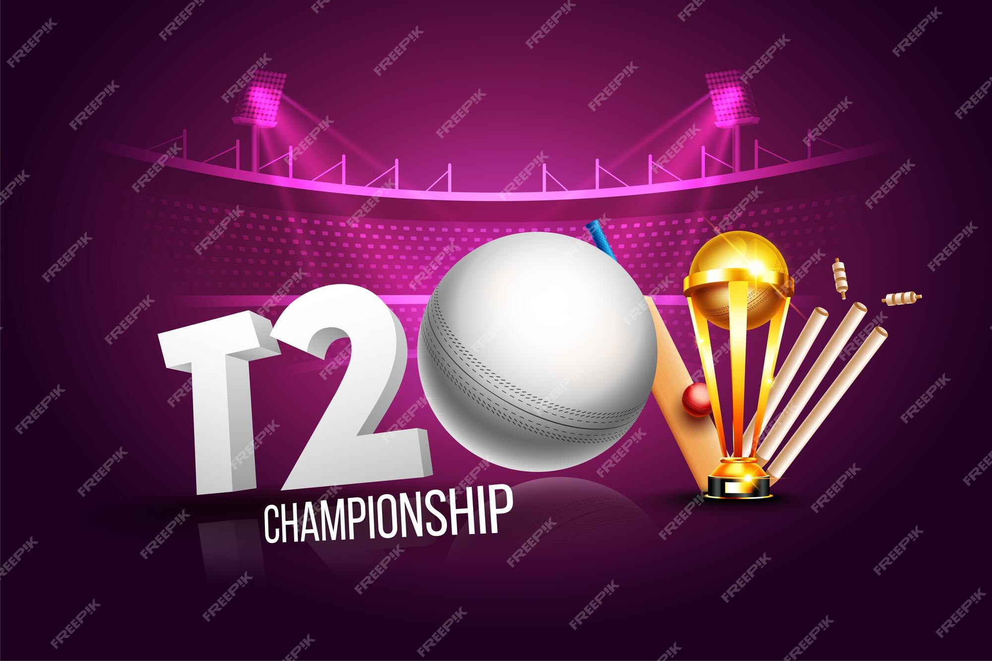 Conceito do campeonato de críquete t20 índia vs afeganistão combinar  cabeçalho ou banner com bola de críquete no fundo do estádio.