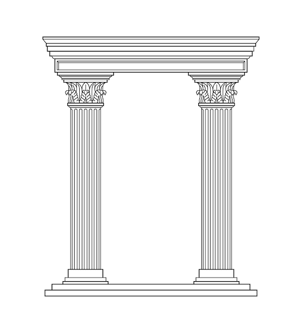 Vetor conceito de linha de frontão antigo, arquitetura grega e antiga de roma e história e cultura de colunas de mármore