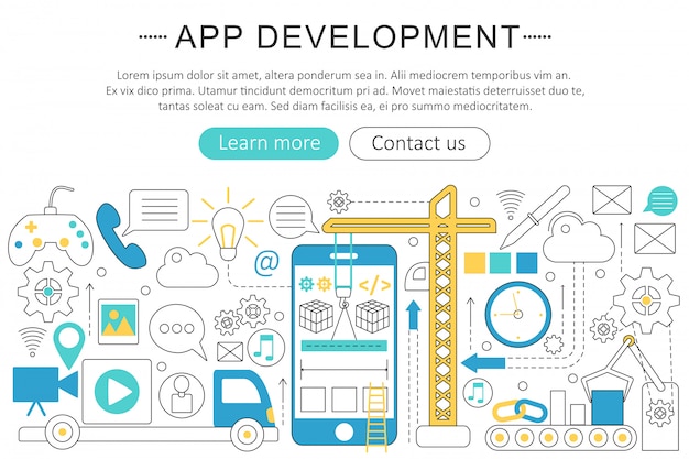 Conceito de linha plana de desenvolvimento de aplicativo