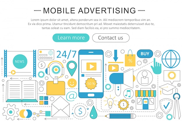 Conceito de linha plana marketing publicidade móvel