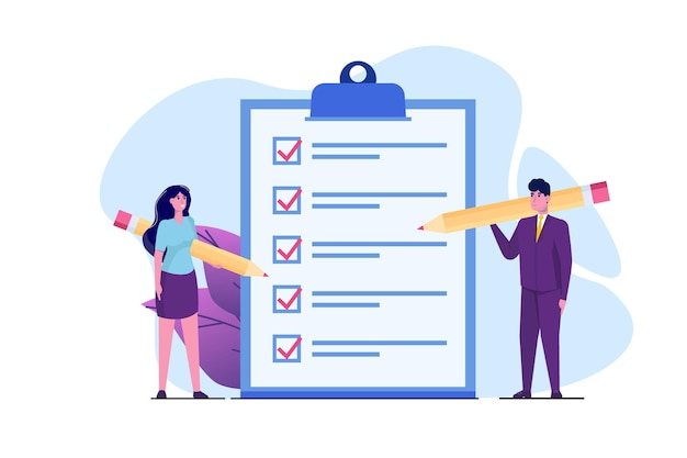 Conceito de lista de verificação de empresário e empresária