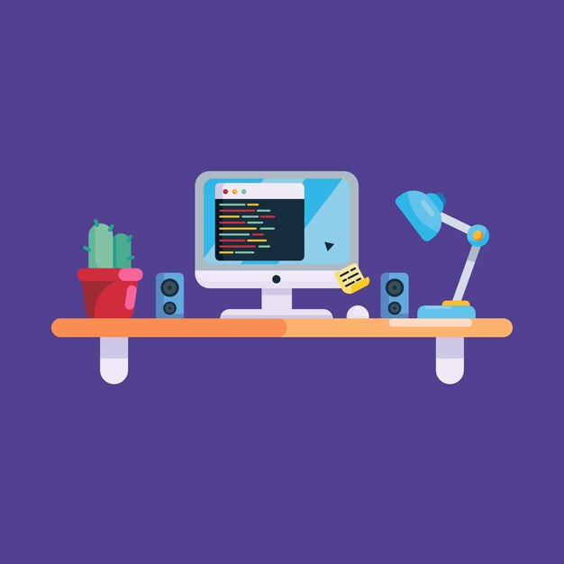 Conceito de local de trabalho de mesa de computador