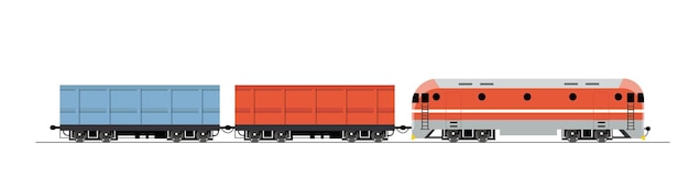 Vetor conceito de locomotiva colorido moderno transporte ou ferrovia e logística de importação e exportação cartaz ou banner para site cartoon ilustração vetorial plana isolado em fundo branco