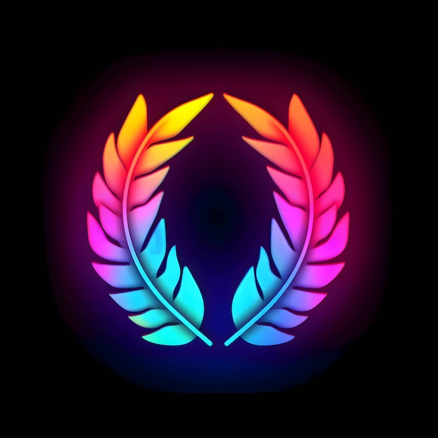 Conceito de logotipo colorido duas folhas de louro em um fundo escuro