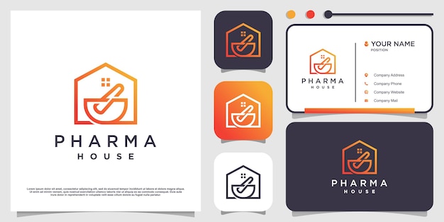 Conceito de logotipo de casa com elemento de farmácia tradicional premium vector