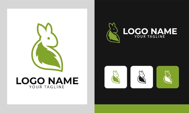 Conceito de logotipo de combinação com forma de coelho e folha