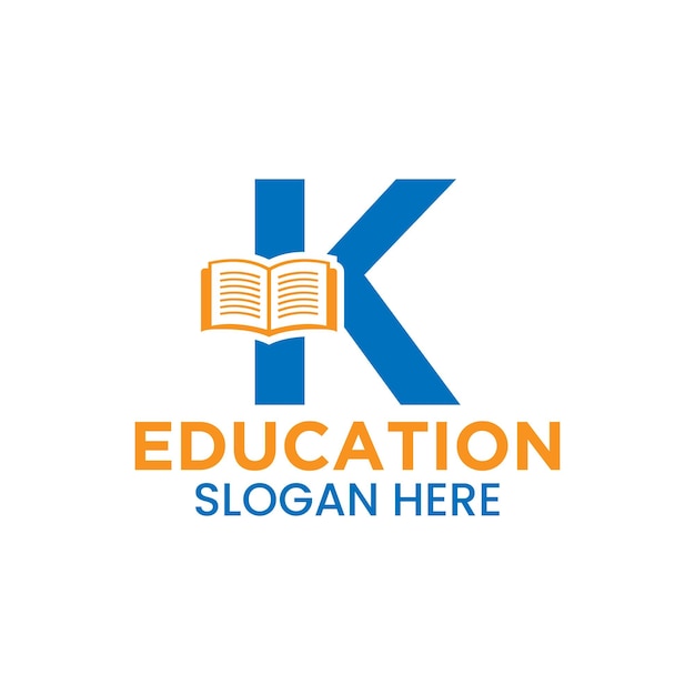 Conceito de logotipo de educação letra k com modelo de ícone de livro aberto