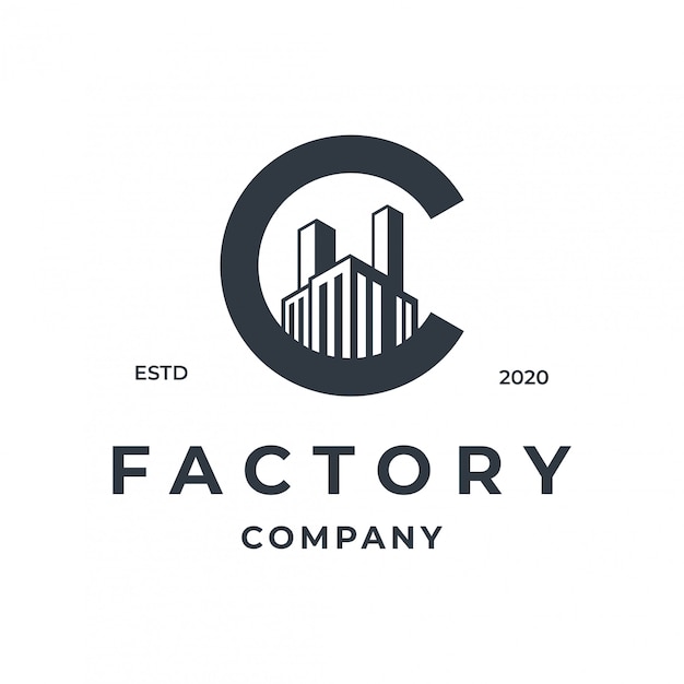 conceito de logotipo de fábrica com elemento de letra C.