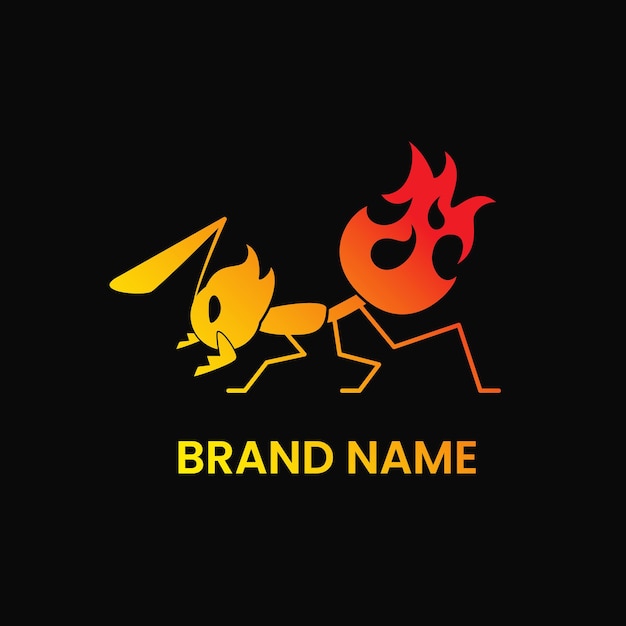 Vetor conceito de logotipo de formiga e fogo. estilo moderno, gradiente, simples, plano, combinação, perigo e criativo