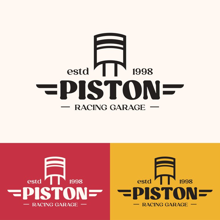 Vetor conceito de logotipo de pistão de garagem de corrida minimalista