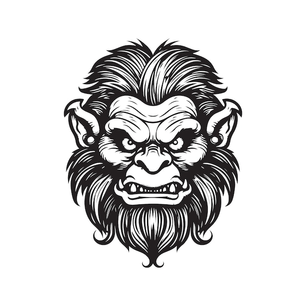 Conceito de logotipo troll ilustração desenhada à mão em cores preto e branco