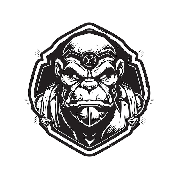 Conceito de logotipo vintage lutador orc ilustração desenhada à mão em preto e branco