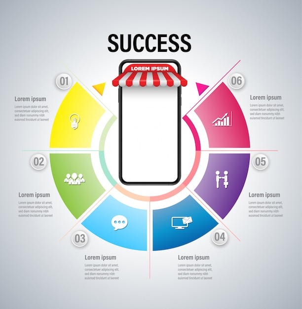 Conceito de marketing on-line com smartphone para o sucesso