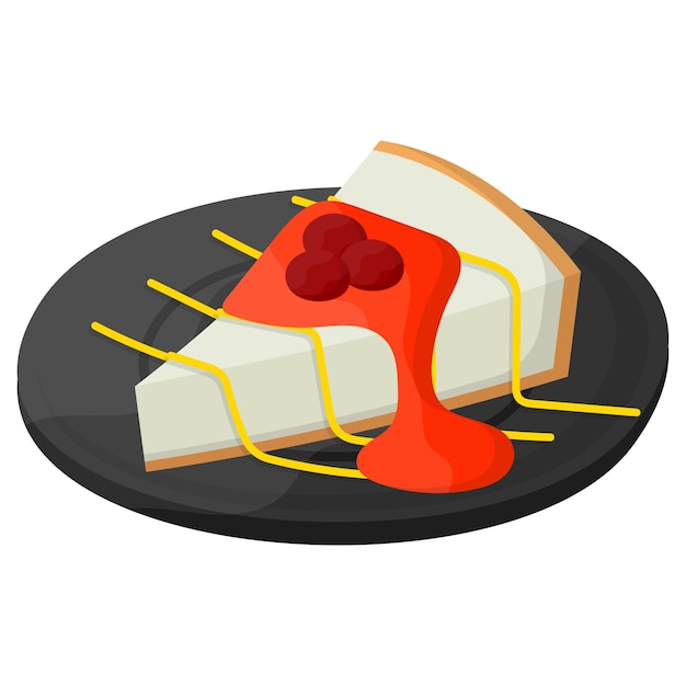 Conceito de massa de bolo de cheesecake de frutas vermelhas fatia de bolo de veludo com queijo derretido vetor de xarope de bordo