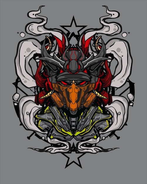 Conceito de mecha de crânio para ilustração de camiseta e nft