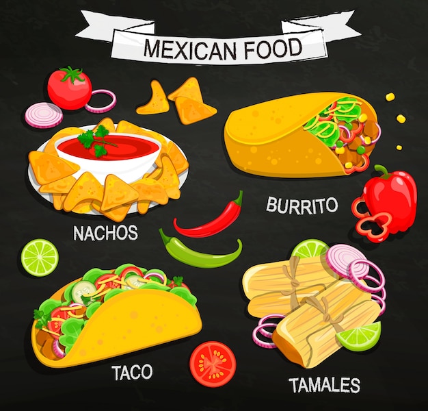 Vetor conceito de menu de comida mexicana.