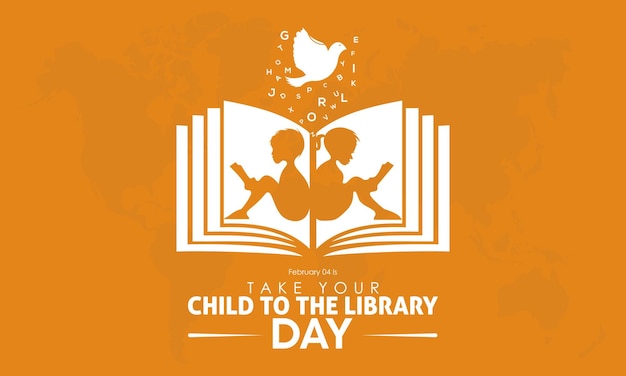 Conceito de modelo de design de banner de ilustração vetorial de take your child to the library day observado em 04 de fevereiro