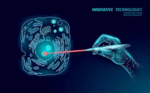 Conceito de modificação do gene da biologia científica. Modificação da realidade virtual da operação do laser.