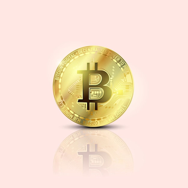 Conceito de moeda virtual de dinheiro de Bitcoins. Tecnologia de blockchain de moeda bitcoin dourada para criptomoeda. Moeda de dinheiro digital.
