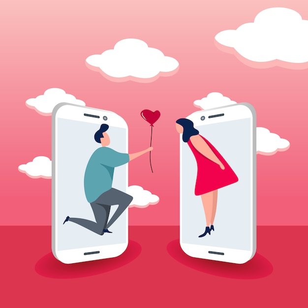 Vetor conceito de namoro on-line para telefone inteligente