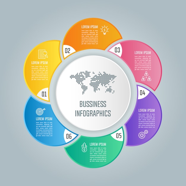 Vetor conceito de negócio de design de infográfico com 6 opções, partes ou processos.