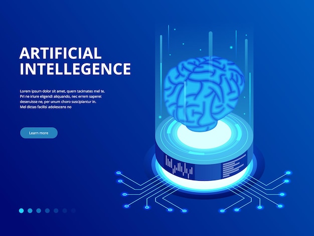 Conceito de negócio de inteligência artificial isométrica. Conceito de tecnologia e engenharia, tecnologia futura de smartphone pc de conexão de dados.