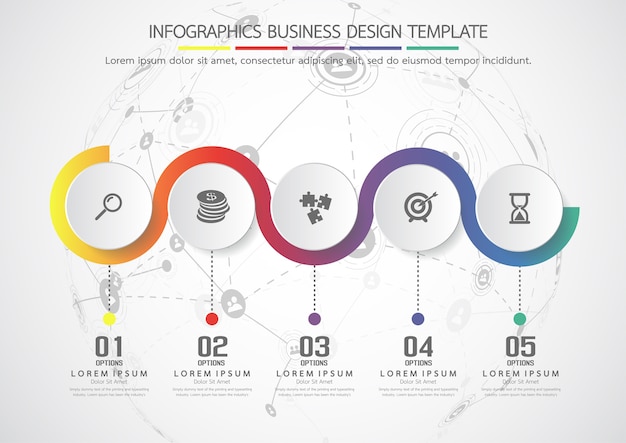 Conceito de negócio de modelo vector infográfico com opções. rotular círculos para conteúdo, fluxo