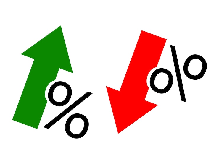 Vetor conceito de negócio vetor percentagem de flecha isolada em fundo branco