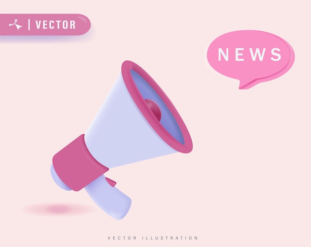 Conceito de notícias com megafone rosa enorme e ilustração vetorial de design de bolha